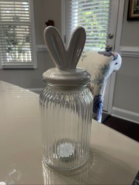 Bunny Jar Glass & Ceramic Canister Milk White & Glass 14” H